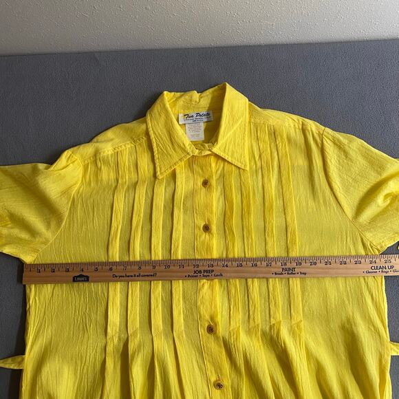 Vtg 80s 90s Two Potato Button Down Tie Back Short Sleeve Maxi Dress L Yellow NOS - Picture 12 of 16